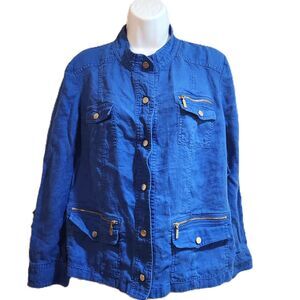 Chico's Cobalt Blue Linen Jacket with Gold Hardware, Size 2